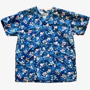 Blue Dragonflies Scrub Top by Peaches, Size XS